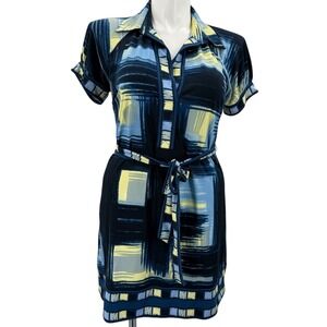 BCBGMAXAZRIA Shirt Dress Abstract Print Short Sleeve Casual‎ Career Size Large